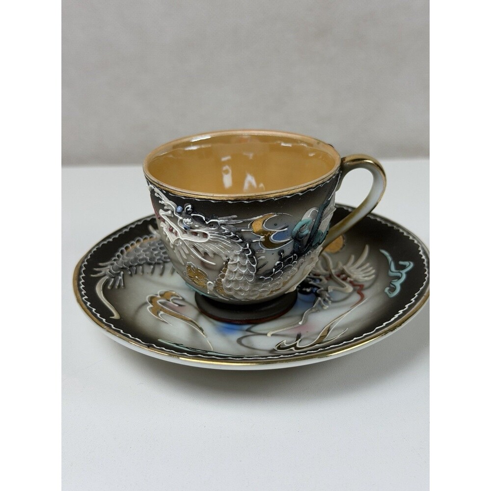 Vintage Japanese Dragonware Cup & Saucer Moriage Maruku China Made in Japan
